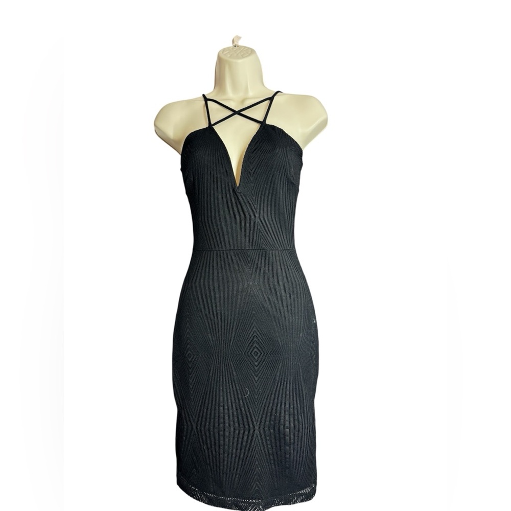 Fashion Nova Black Strapless Bodycon Dress with Crisscross Straps